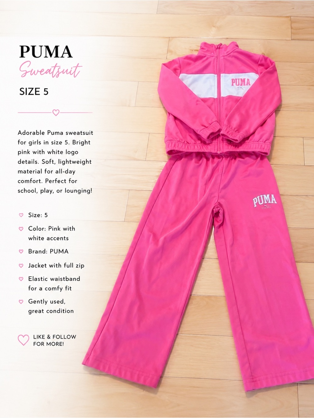 Puma Girls Hot Pink Tracksuit with White Accents